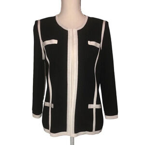 EXCLUSIVELY MISOOK Sz S Women's Black & Cream Classic Knit Jacket Long Sleeves